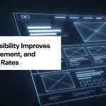 a lit up wire frame of a website with the words, How accessibility improves SEO, engagement and conversion rates