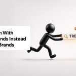 cartoon man running after all the social media logos. The words The problem with chasing trends instead of building brands are to the left.