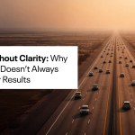 Divided highway with traffic at sunset. The words "Growth without clarity: Why more traffic doesn't always mean better results" are written to the left.