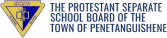 The Protestant Separate School Board of the Town of Pentenaguishe with the triangular gold and blue coat of arms to the left.