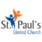 The words St. Paul’s United Church with an orange and blue stylized person artwork design.